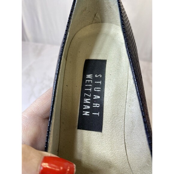 STUART WEITZMAN Pumps Heels Grainy Leather Navy Blue Low Heel 6B - Picture 7 of 10